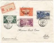 SERIE EXPO COLONIALE + VERSO AOF SENEGAL 20C LETTRE REC THIES SENEGAL 15 JANV 1935 PPUR BULLE SUISSE