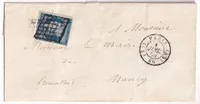 N°4 GRILLE PARIS BUREAU AS DU 1ER JUILLET 1850 PREMIER JOUR DU TARIF A 25C POUR NANCY MEURTHE ET MOSELLE