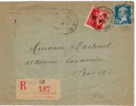 PASTEUR 1F25+ PAIX 50C F.M. LETTRE REC PARIS 1908 9.5.1936 AU TARIF