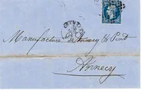 N° 14 GRILLE ROMBI CACHET SARDE CHAMBERY 31 OUT 1860 LETTRE POUR ANNECY