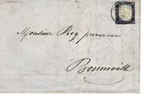 SARDE 20C CACHET SARDE BLEU CHAMONIX 21 JUIN 1859 LETTRE + FACTURE  TAIRRAZ HOTEL LONDRES ANGLETERRE