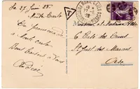SEMEUSE 40C VIOLET SEUL CARTE POSTEE A MONTE CARLO 1928 ANNULATION RONDE