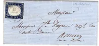 SARDE 20C EFFLEURE CACHET SARDE BLEU LES ECHELLES 1858 POUR ANNECY