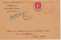N° 373 SEUL LETTRE AVION VICHY ALLIER 3.12.1941 POUR MAROC + LEGION FRANCAISE AU TARIF