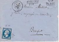 N° 14 PC 4195 AIME 9 AVRIL 1862  + OR LETTRE SANS TEXTE