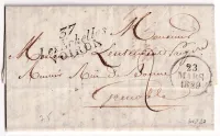 DOUBLE CURSIVE 37 LES ECHELLES VOIRON 1829 POUR GRENOBLE INDICE 20