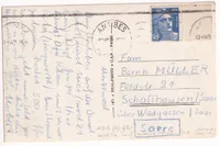 N°812 SEUL SUR CARTE POSTALE POUR SCHAFFHAUSEN SAAR 1949 DEPART ANTIBES ALPES MARITIMES