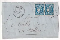 N°46B PAIRE TTB VARIETE TACHE SUR S DE POSTES GC 1284 DECAZEVILLE AVEYRON POUR MILLAU 2 MARS 1871