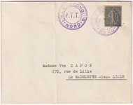N°130 CACHET VIOLET LILLE RECONQUIS NORD PTT POUR LA MADELEINE LEZ LILLE