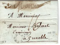 GIRONDE MARQUE RONDE BORDEAUX LENAIN N°201787 LETTRE POUR GRENOBLE