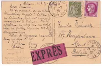 N°384A 376 CARTE POSTALE EXPRES POUR GAND BELGIQUE 1939 CURIOSITE PAS DE TAXE