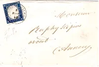 SARD 20C  EFFLEURE A A GAUCHE THORENS SALES 8 NOV 1858 LETTRE POUR ANNECY HAUTE SAVOIE