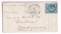 BALLON MONTE LE NEWTON N°29 LOSANGE AFA ARMEE FRANCAISE POUR TOULOUSE HAUTE GARONNE ARRIVE 11.01.1871
