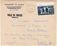 NIEMEN 45C SEUL LETTRE DIEUZE MOSELLE 21.9.1970 POUR RIO BRESIL PAR VALISE TARIF 2EME
