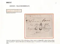 PRISON PONTON LA VILLE DE BORDEAUX EN RADE DE BREST FINISTERE POUR PARIS TAXE TAMPON 30 DT COMMUNE DE PARIS