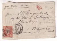 BALLON MONTE ARMAND BARBES PARIS 3.10.1870 POUR MAYENCE ALLEMAGNE ARRIVEE 14.10.1870
