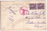 N°413 X2 CARTE POSTALE ETRANGER 5 MOTS LAON AISNE 1943 POUR CHARLEROI BELGIQUE 1943 CENSURE NAZI ET CHIMIQUE
