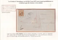 N°28 VERSAILLES 2 SEPTEMBRE 1871 TAXE 15C CRAYON ROUGE D'UNE DETENUE AU GRENIER D'ABONDANCE PRISON POUR FEMMES DETENUE ELISA BALBIEN COMMUNE DE PARIS