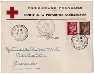 N°515 512 SURCHARGE LIBERATION + TAXE PERCUE LETTRE POCHE ST NAZAIRE LA BAULE LOIRE INFERIEURE 9.5.1945 COMITE CROIX ROUGE GUERANDE