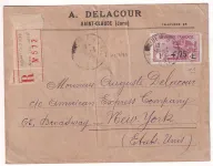 N°168 ORPHELINS DE GUERRE SEUL LETTRE RECOMMANDE ST CLAUDE JURA 1922 POUR NEW YORK USA