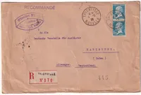 N°180 PAIRE THIONVILLE MOSELLE LETTRE RECOMMANDE 2EME ECHELON POUR KARJSRUHE ALLEMAGNE 1926