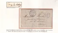 LETTRE D'UN DETENU AU CAMPS DE SATORY VERSAILLES 30 MAI 1871 TAXE TAMPON 30 DT POUR PARIS COMMUNE DE PARIS