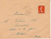 SEMEUSE 10C N°138 LETTRE TAD MORTAIN MANCHE 11.11.1911 LEVEE 11