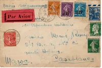 JEANNE D'ARC 50C + SEMEUSE PASTEUR LETTRE AVION POSTE AERIENNE VINCENNES 1929 POUR LE MAROC