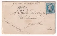 BALLON MONTE POSTE A MONTREUIL SOUS BOIS 8 DEC 1870 TEXTE DE NOISY  MENTION AVRON PRES ROSNY LE GENERAL RENAULT POUR GRENOBLE ISERE