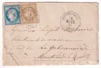 N°55 60 DOUBLE PORT MILITAIRE CONVOYEUR STATION MONTRICOUX TARN ET GARONNE  POUR CUIRASSE LA GALISONNIERE RIO JANEIRO BRESIL 1874 NEGREPELISSE