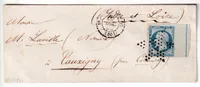 N°14 BLEU LAITEUX FILET ENCADREMENT PARIS ROUTE 20 POUR TAUXIGNY INDRE ET LOIRE 1854