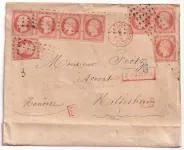 N°16 X8 BANDE DE 4 BLOC DE 3 ROULETTE GROS POINTS CAD ROUGE BUREAU CENTRAL (2) PARIS (2) POUR HILDESHEIM ALLEMAGNE RARE