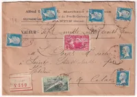 N°176 X6 183 184 PARIS 1924 RECOMMANDE 3EME ECHELON VALEUR DECLARE POUR HESDIN PAS DE CALAIS