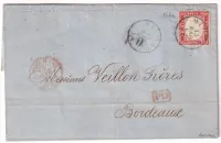 ITALIE 40C LETTERE LETTRE MILANO 13 MAI 1862 TO BORDEAUX + PD ROUGE NOIR