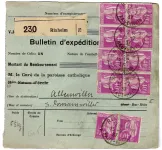 PAIX 40C BLOC DE 8+PAIRE RIXHEIM 1937 BULLETIN EXPEDITION