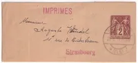 ENTIER SAGE 2C CACHET ALLEMAND STRASBOURG BAS RHIN 1919 BANDE DE JOURNAL IMPRIMES ALSACE LORRAINE