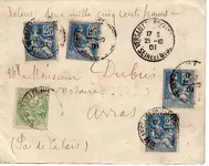 MOUCHON 25C N°118X4+ 5C BLANC LETTRE CHARGE VERSAILLES PREFECTURE 25.10.1901