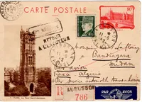 PETAIN 4FR50 SUR ENTIER 90C CONCIERGERIE AVION REC AUBUSSON CREUSE 1942 POUR SOUDAN SERVICE AUTOMOBILE