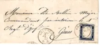 SARDE 20C 4 BELLES MARGES CHAMBERY 29 JUIL 1857 LETTRE MILITAIRE A GENES  SUPERBE