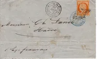 COLONIES CERES 40C EFFLEURE LOSANGE DE POINTS PAQ FR 10 MAR 1877