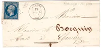 FRANCE N° 14 PC TYPE 15 ALBENS 19 AOUT 1862 LETTRE POUR CHAMBERY SAVOIE INDICE 18