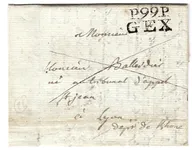 MARQUE CONQUIS LEMAN  P 99 P GEX 1806 LETTRE ECRITE ORNEX POUR LYON SUPERBE