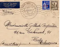 PAIX FM 65C MIXTE TUNISE 1FR LETTRE AVION BIZERTE 18.V.1939 + 25E ESCADRILLE
