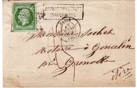 N° 12 SEUL ETOILE MUETTE PARIS 16 MARS 1858 POUR GRENOBLE ISERE TAXE MANUSCRIT 25
