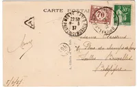 PAIX 30C VERT CARTE POSTEE A MONACO MONTE CARLO 1937 POUR BELGIQUE TAXE 70C BRUXELLES