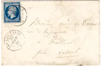 FRANCE N° 14 BELLES MARGES CACHET SARDE AIX LES BAINS 23 SEPT 1860 POUR VESOUL