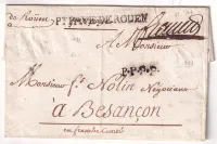 MARQUE PORT PAYE DE ROUEN SEINE INFERIEURE 1767 LENAIN N°21A INDICE 22 POUR BESANCON DOUBS