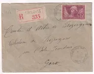 N°256 SOURIRE DE REIMS SEUL SUR LETTRE RECOMMANDE TOULOUSE HAUTE GARONNE 1931 POUR ISLE JOURDAIN GERS