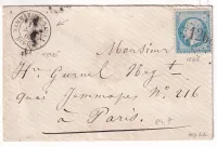 N°22 GC 1268 DANNEMARIE SUR SAULX BOITE MOBILE MEUSE POUR PARIS 1867 RARE INDICE 22