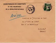 PETAIN 4FR50 GRAVE SEUL LETTRE AVION ENTETE LEGION COMBATTANTS VICHY ALLIER 1942 POUR MAROC